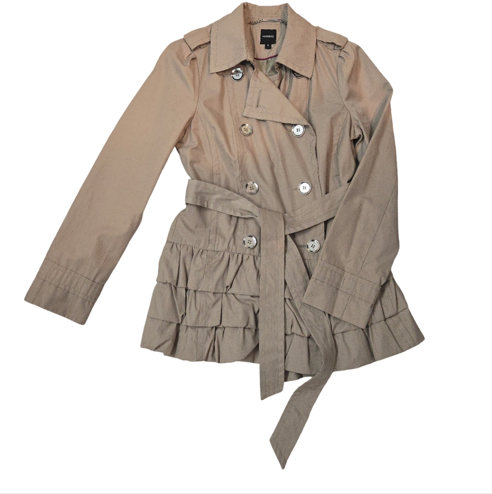 Express Ruffled Bottom Belted Trench Coat
